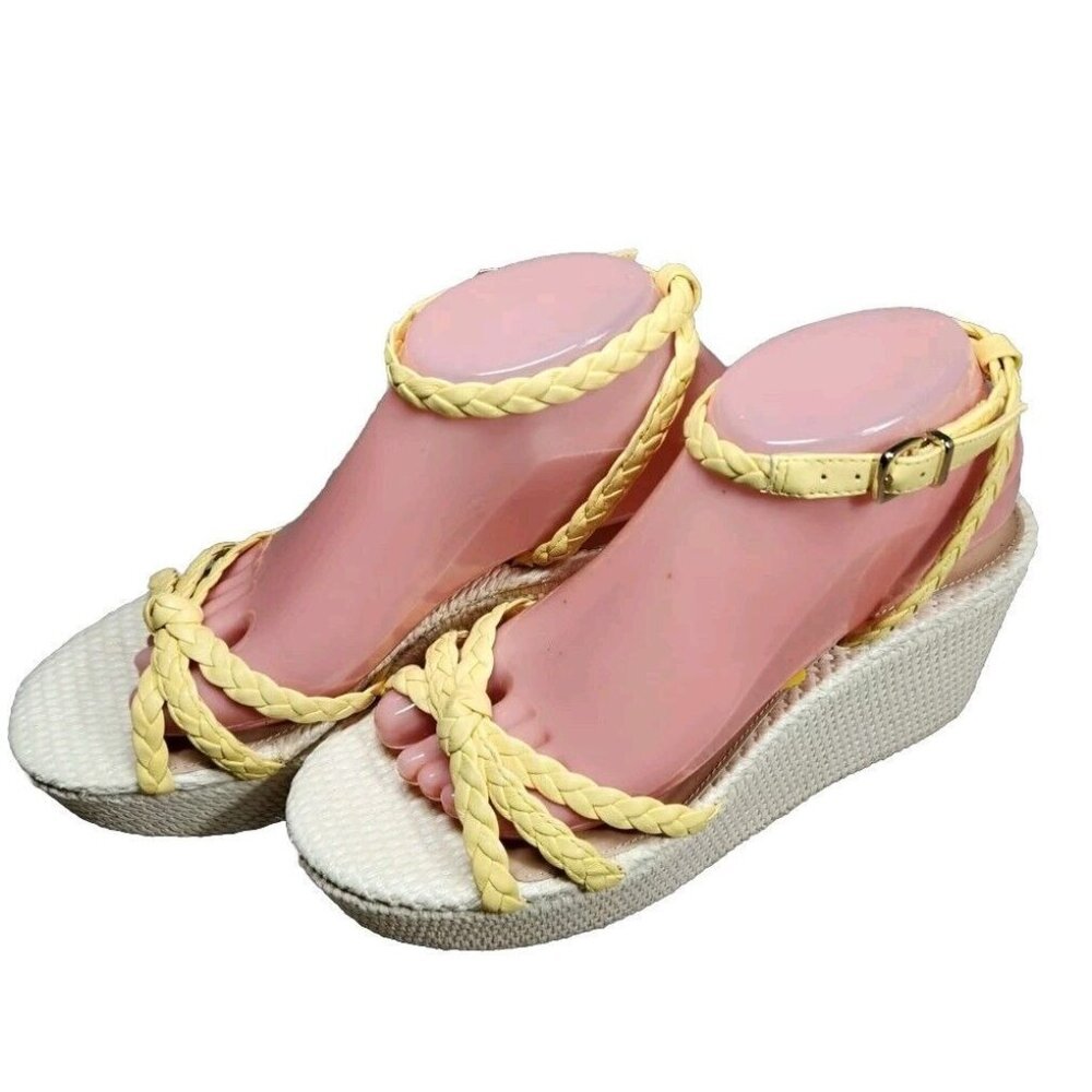 Antonio Melani Women's Size 9.5 M Platform  Wedge Yellow Leather Ankle Strap 145
